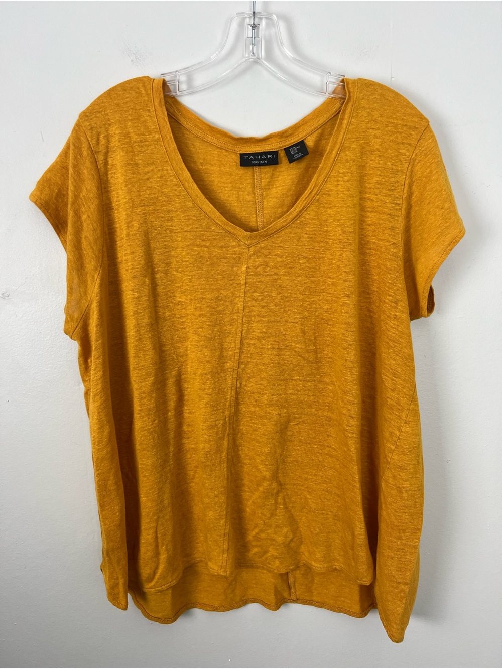 Tahari 100% Linen V-Neck Top Mustard Yellow